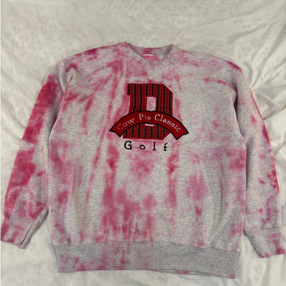 Disc Golf Cow Pie Classic Gray Red Tie Dyed Embroidered Plaid Logo Sweatshirt
